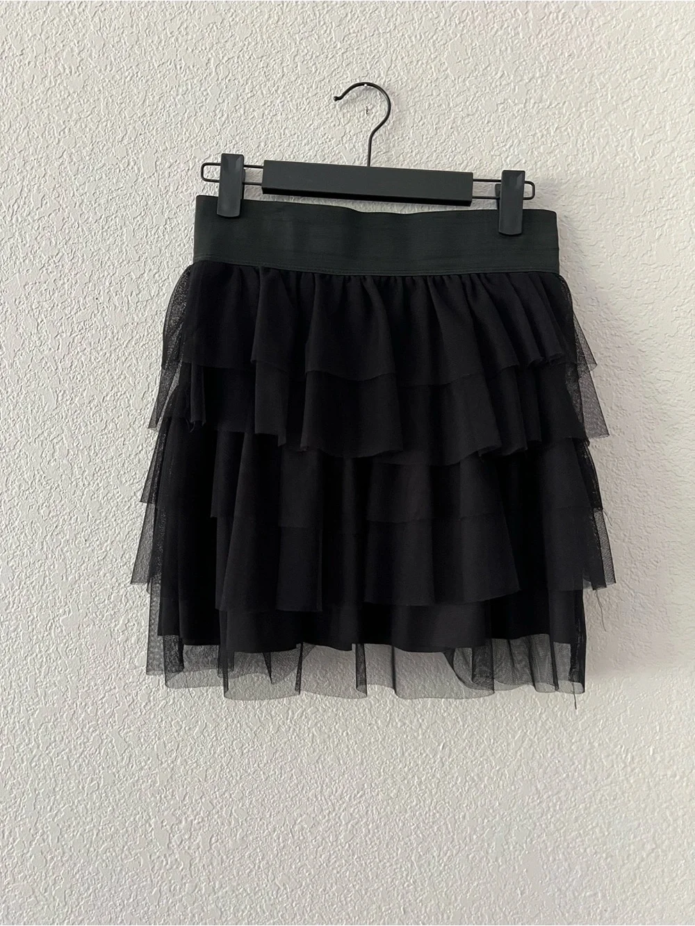 Tiered Black Ruffle Mini Skirt